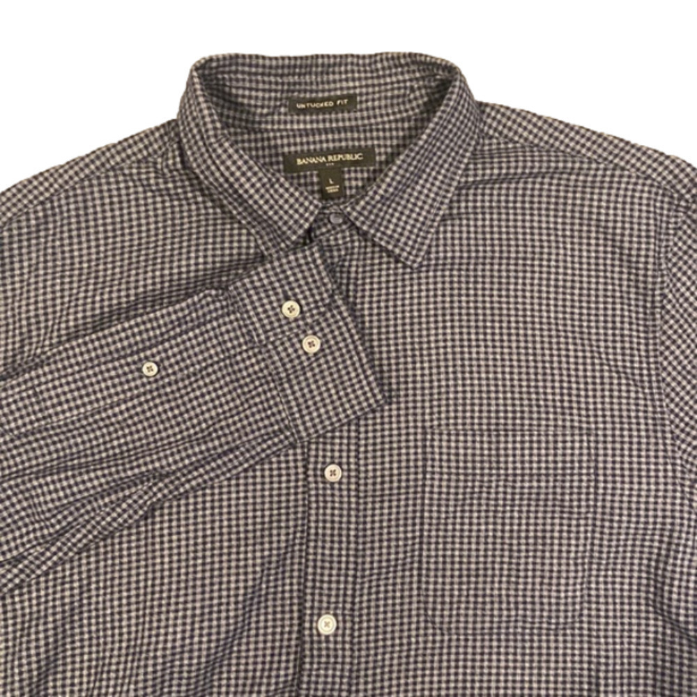 Banana Republic Untucked Fit Blue Plaid Long Sleeve Button-Down Shirt Size Large